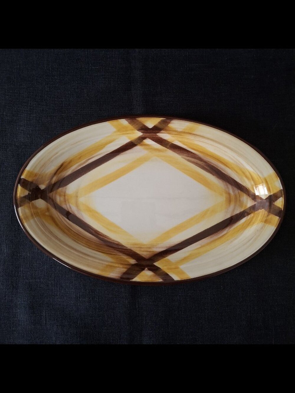 Vintage Vernon Kilns Dinnerware Organdie Brown Yellow Plaid Oval 10" Platter